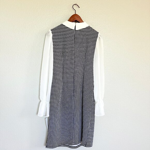 Preppy Houndstooth Collared Sheer Sleeve Pearl Necklace Sheath Dress Size 6 NWT - Picture 10 of 14